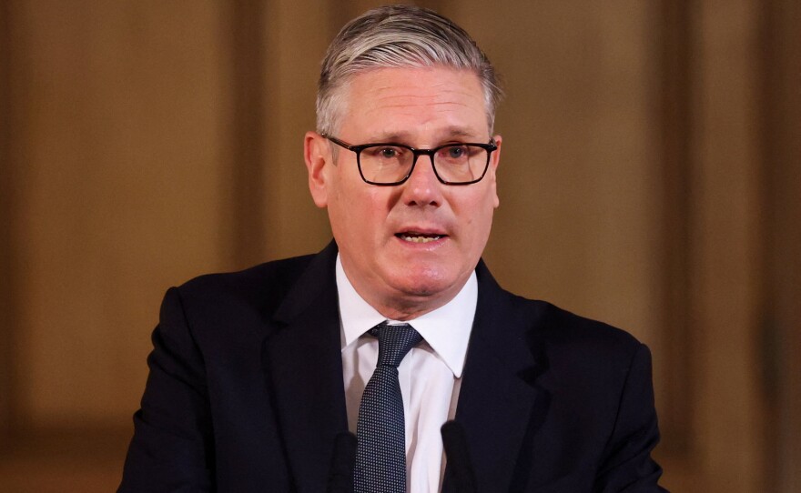 Britain's Prime Minister Keir Starmer speaks, during a meeting with leaders from across society to discuss tackling antisemitism, at Downing Street in London, Tuesday, May 5, 2026.
