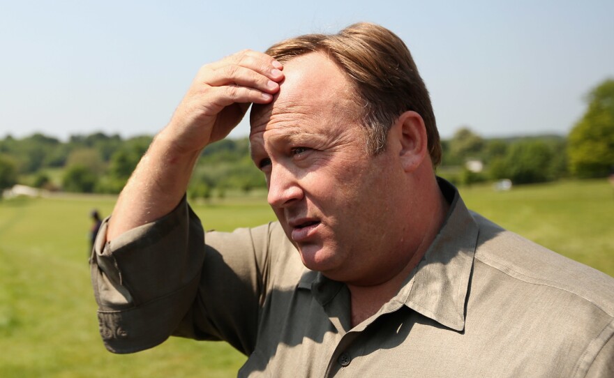 Conspiracy theorist Alex Jones in Watford, England in 2013.
