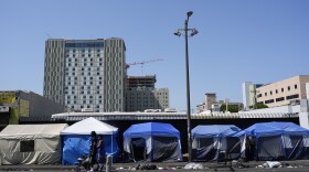 Tents are lined up on Skid Row Thursday, July 25, 2024, in Los Angeles.