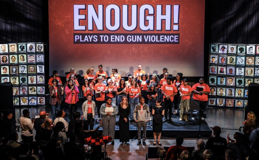 The award-winning young playwrights of Enough! take a bow at the Kennedy Center in Washington, D.C., in November 2023.