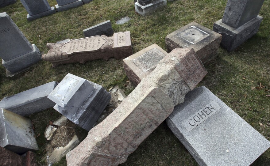 The Anti-Defamation League counts 541 incidents of anti-Semitism since the year began. That includes vandalism of Jewish burial grounds, including the Mount Carmel Cemetery in Philadelphia in February.