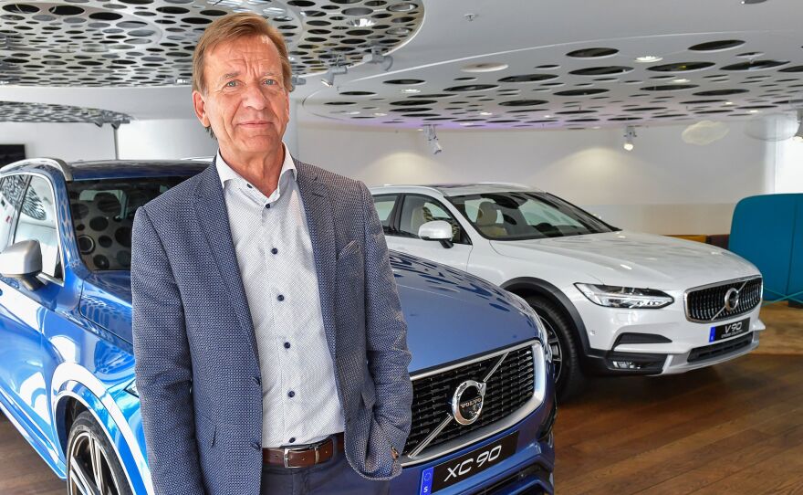 Volvo CEO Hakan Samuelsson announced that all Volvo cars will be electric or hybrid within two years. Above, Samuelsson at Volvo Cars Showroom in Stockholm on Wednesday.