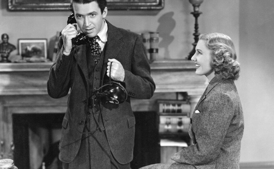 James Stewart is the idealistic Jefferson Smith and Jean Arthur is his cynical secretary Saunders in Frank Capra's classic, "Mr. Smith Goes to Washington."