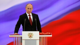 Vladimir Putin takes the oath of office during his inauguration as Russia's president at the Grand Kremlin Palace in Moscow on Monday. Putin will be serving his third term as president, after four years as prime minister and two previous presidential terms.