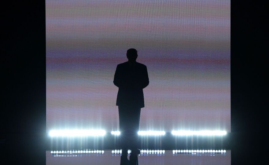 Candidate Donald Trump makes a dramatic entrance on the first night of the 2016 Republican National Convention in Cleveland. His campaign hopes to replicate the scale of that event to demonstrate a recovery from the coronavirus pandemic.