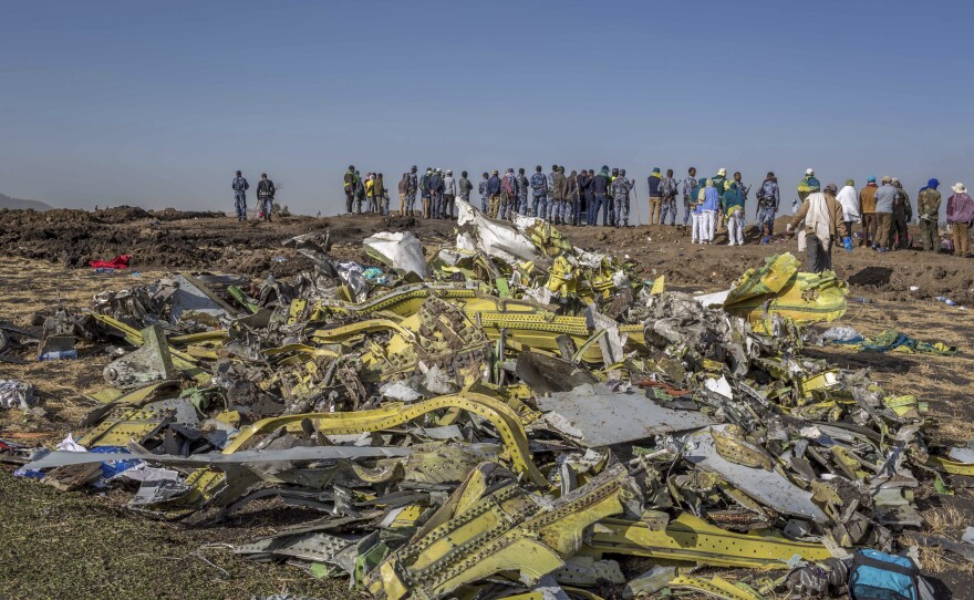 Wreckage is piled at the crash scene of Ethiopian Airlines flight ET302 near Bishoftu, Ethiopia on March 11, 2019.