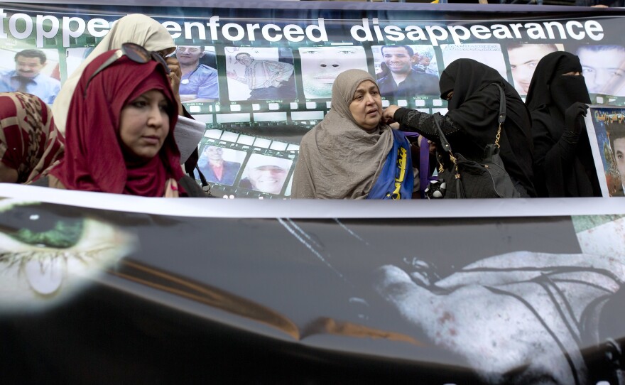 Relatives of detained prisoners, who claim their loved ones have been forcibly disappeared, protest and demand the release of their relatives in May in front of the Journalist's Syndicate building, in Cairo.
