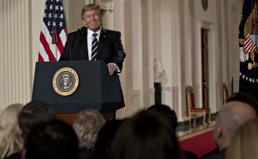 President Trump pauses while speaking before nominating federal Judge Neil Gorsuch to the U.S. Supreme Court during a ceremony in the East Room of the White House on Jan. 31.