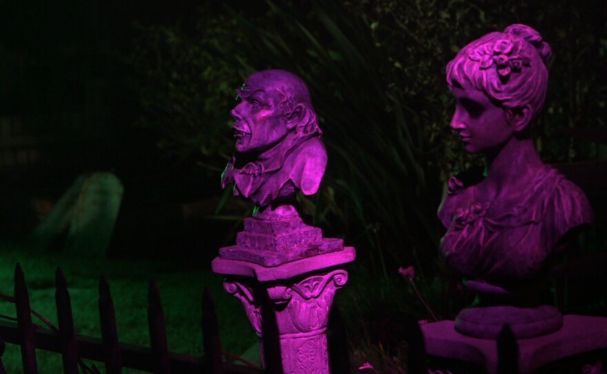 A graveyard is set up at a house on Maryland Street in San Diego's University Heights for Halloween, Oct. 27, 2014.