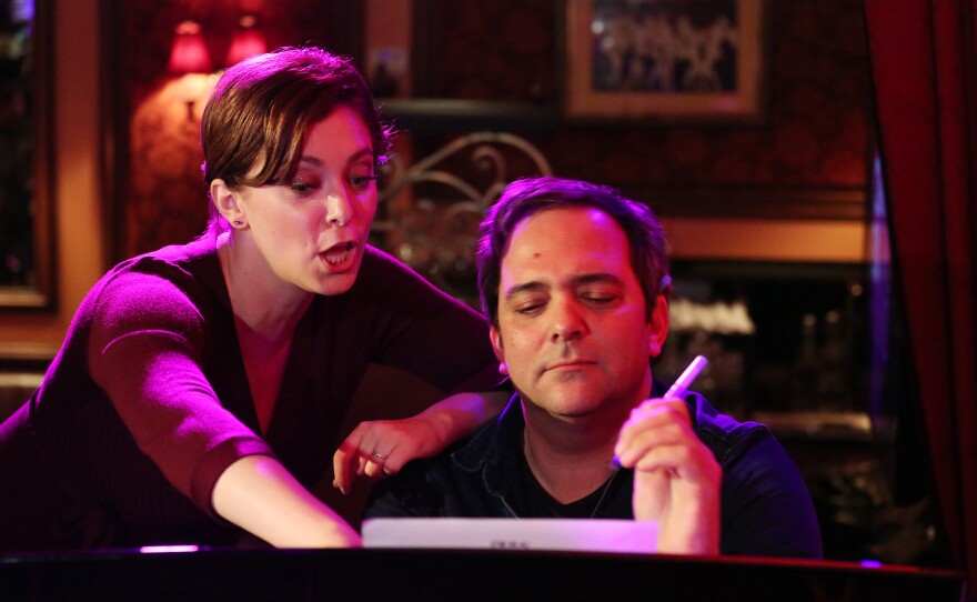 Rachel Bloom and Adam Schlesinger perform together in New York City in 2016.