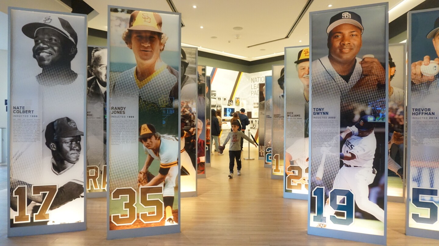 A young fan visits the Padres Hall of Fame at Petco Park.
