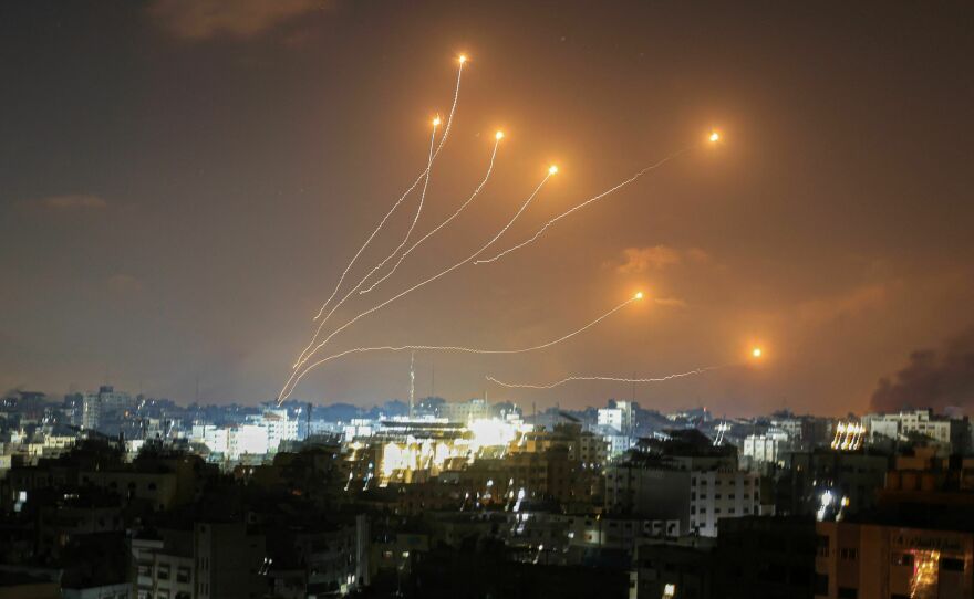 Israel's Iron Dome air defense system intercepts rockets launched from Gaza on Wednesday.