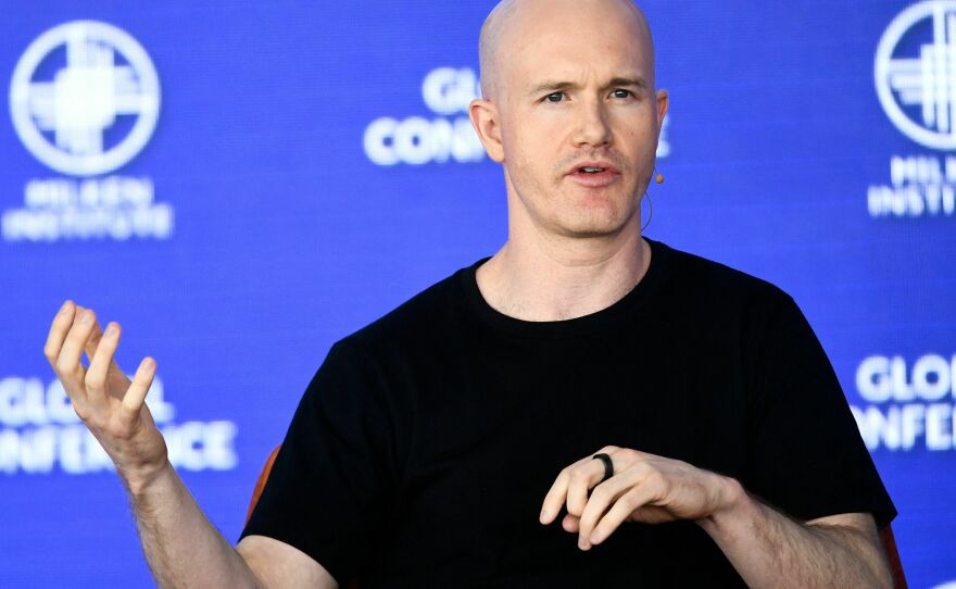 Brian Armstrong, CEO and Co-Founder of Coinbase, speaks during the Milken Institute Global Conference on May 2, 2022 in Beverly Hills, Calif. Coinbase has vowed to fight the SEC's lawsuits.