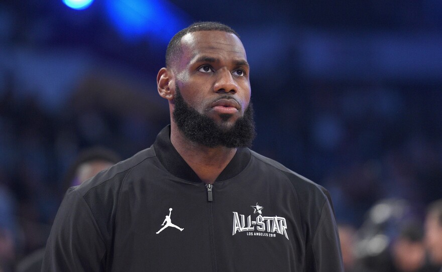 LeBron James warms up prior to the NBA All-Star Game at Staples Center in Los Angeles on Sunday.