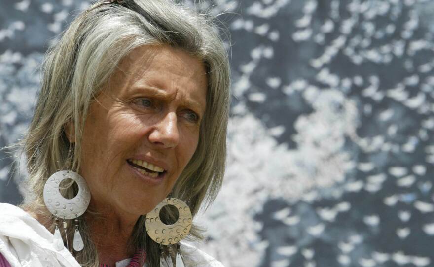 Conservationist Kuki Gallmann speaks at the launch of World Migratory Bird Day, in April 2006. Gallmann was shot in the stomach Sunday while surveying arson damage to her property.