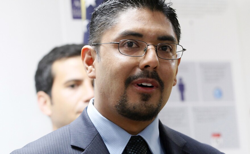 Sergio Garcia speaks at The Coalition for Humane Immigrant Rights of Los news conference in Los Angeles in August.