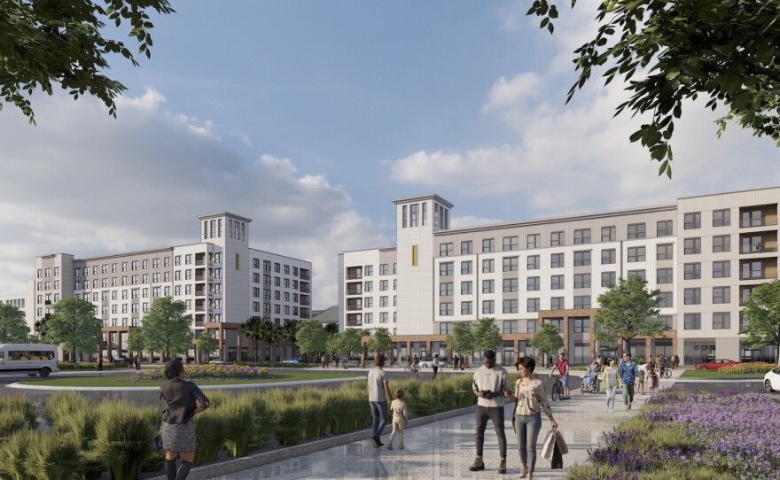 A rendering provided by Universal Parks & Resorts shows its planned development in Orange County, Fla., that includes affordable housing.