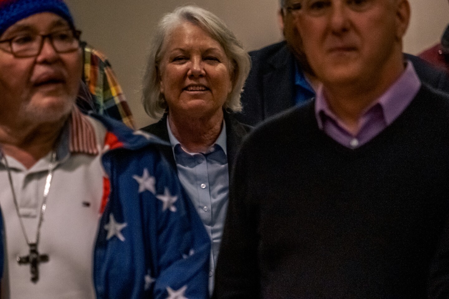 Candidate for San Diego County Sheriff Kelly Anne Martinez awaits results at the county's Democratic Party election night watch party in downtown San Diego, Nov. 8, 2022.