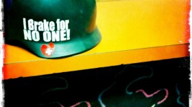 A roller derby helmet from a San Diego AfterShocks practice at Skateworld in Linda Vista. 