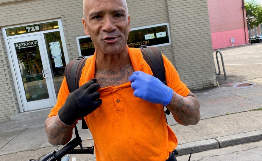 Bobby Parker, showing off his tattoo that reads "Only God Can Judge Me," says he had to sleep outside when he was locked out of his New Orleans home.