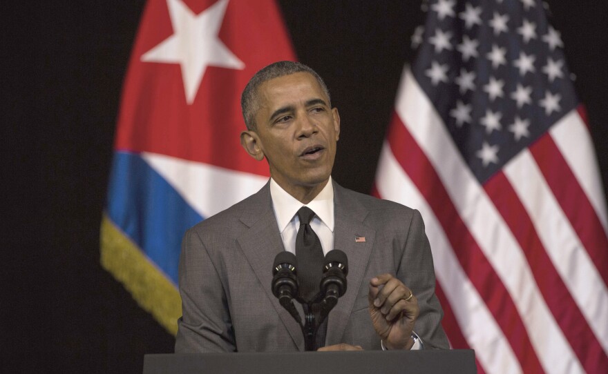 President Obama delivers a speech at the Grand Theater of Havana in Cuba on Tuesday. Obama said he came to Cuba to "bury the last remnant of the Cold War in the Americas."