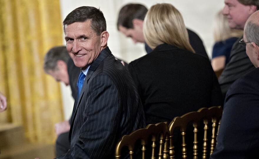 Ret. Lt. Gen. Michael Flynn, then national security adviser, at a swearing-in ceremony of White House senior staff in January. Flynn is a central figure in the government's Russia probe.