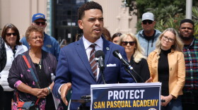 Shane Harris, a civil rights activist and graduate of San Pasqual Academy, speaks outside the San Diego County Administration Center on Monday, May 18, 2026.
