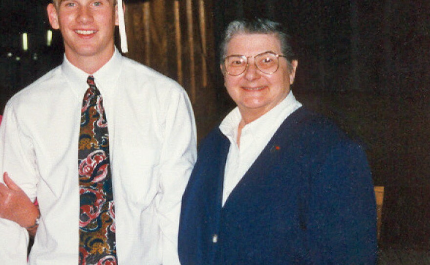 Everett Miller (left) smiles with his grandmother, Colleen Miller.