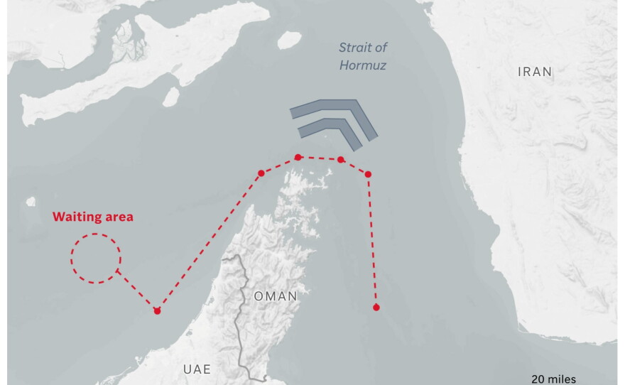 Map showing the approximate route of a new shipping lane by Oman.