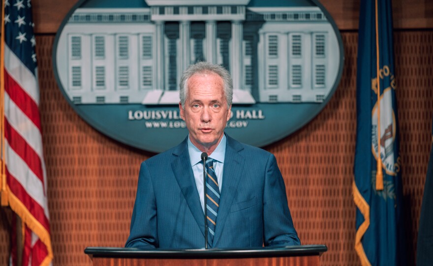 Louisville Mayor Greg Fischer, shown here at a press conference earlier this month, preemptively declares a state of emergency for the city "due to the potential for civil unrest."