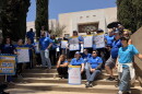 CSU Employees’ Union San Diego State University chapter 318 picketing in front of the steps in front of Manchester Hall at SDSU, June 30, 2026.