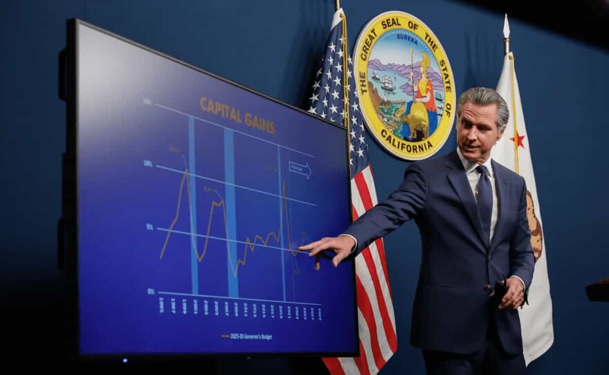 Gov. Gavin Newsom releases his revised 2025-26 budget proposal in Sacramento on May 14, 2025.