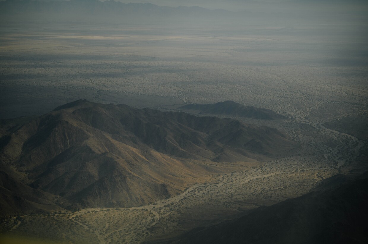 Patches of morning light illuminate the proposed Chuckwalla National Monument on the edge of Imperial and Riverside Counties on Feb. 15, 2024.