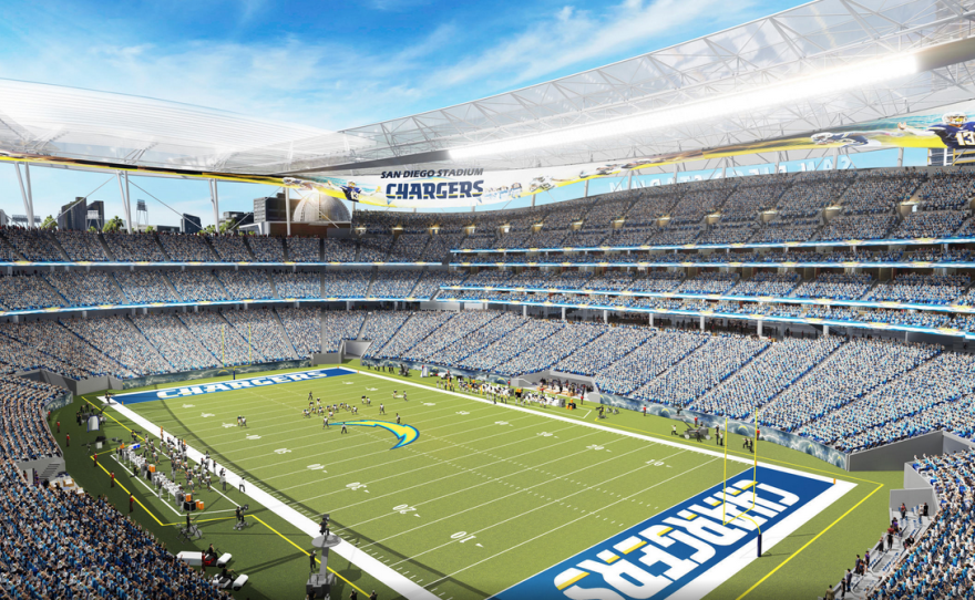 A concept design of a proposed Chargers stadium in downtown San Diego is shown in this undated photo.