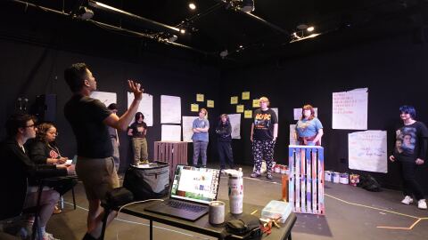 Participants in Diversionary Theatre's "TeenVersionary" program gather for rehearsal, July 8, 2025.