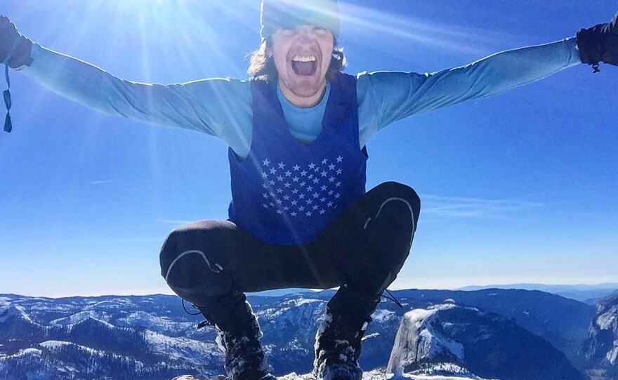 Darius Nabors celebrates during a visit to Yosemite (park #21).
