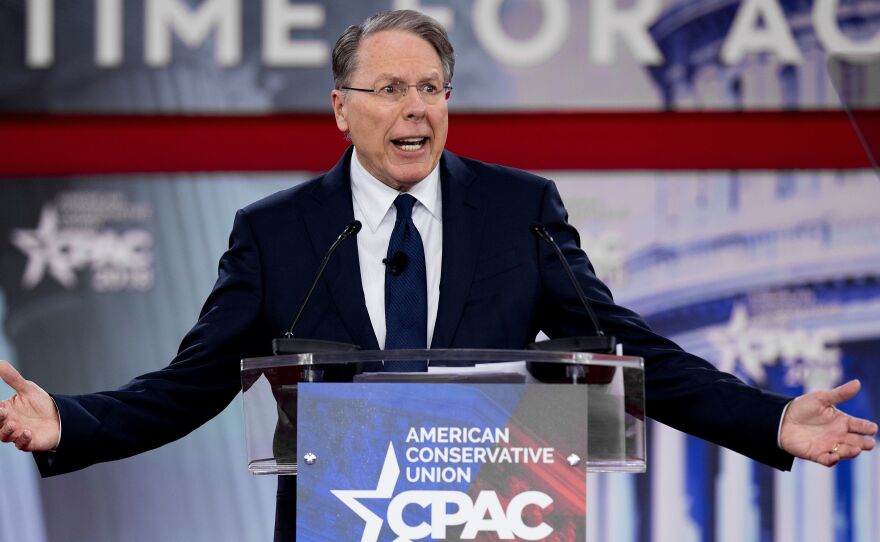 The National Rifle Association's executive vice president and CEO, Wayne LaPierre, speaks during the 2018 Conservative Political Action Conference at National Harbor in Oxen Hill, Md., on Thursday.