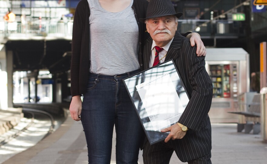 Zoe Spawton and Ali Akdeniz with The LEAD Award, Germany's design award, for their blog What Ali Wore.