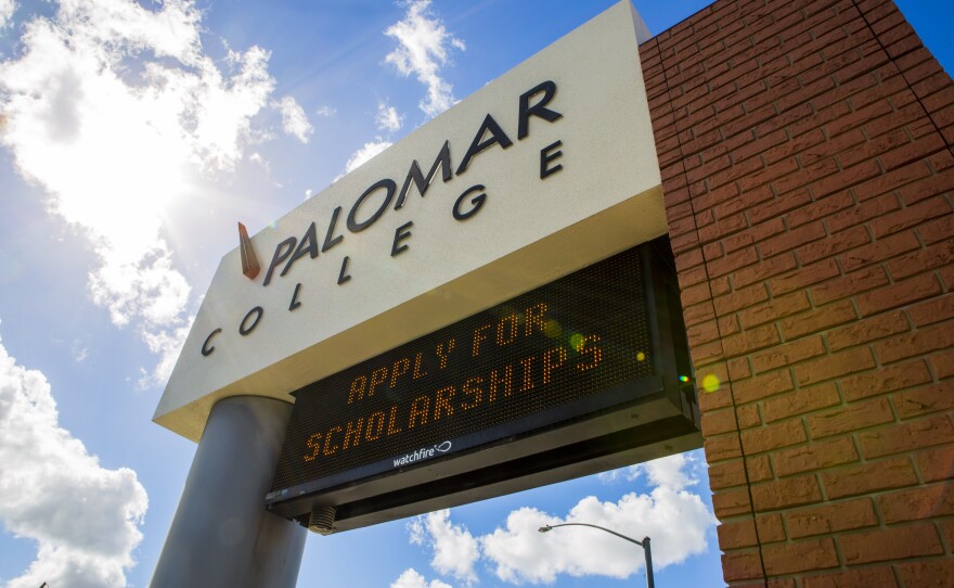 A Palomar College sign is shown on Feb. 16, 2019.