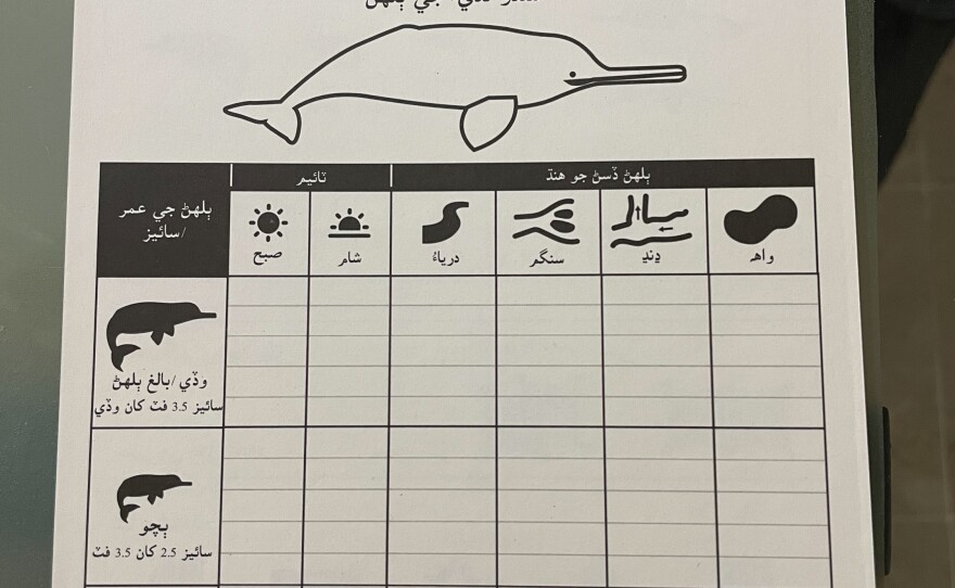 The World Wildlife Foundation has developed a notebook to help local fisherfolk, who are typically illiterate, identify the size of a dolphin they have spotted, the time of day for the sighting and the dolphin's condition: alive or deceased.