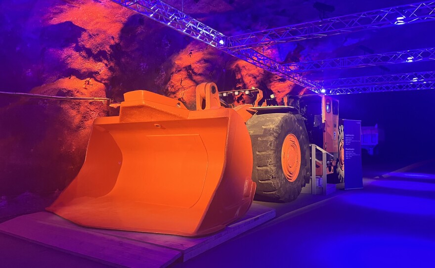 A loader on display at the LKAB visitors center 500 feet below ground.