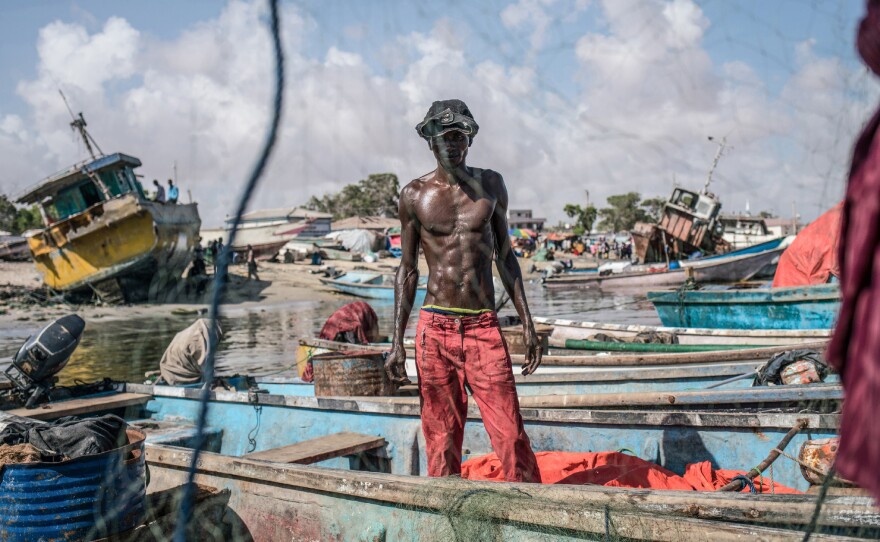 A fisherman at the port of Bosaso, Somalia.
