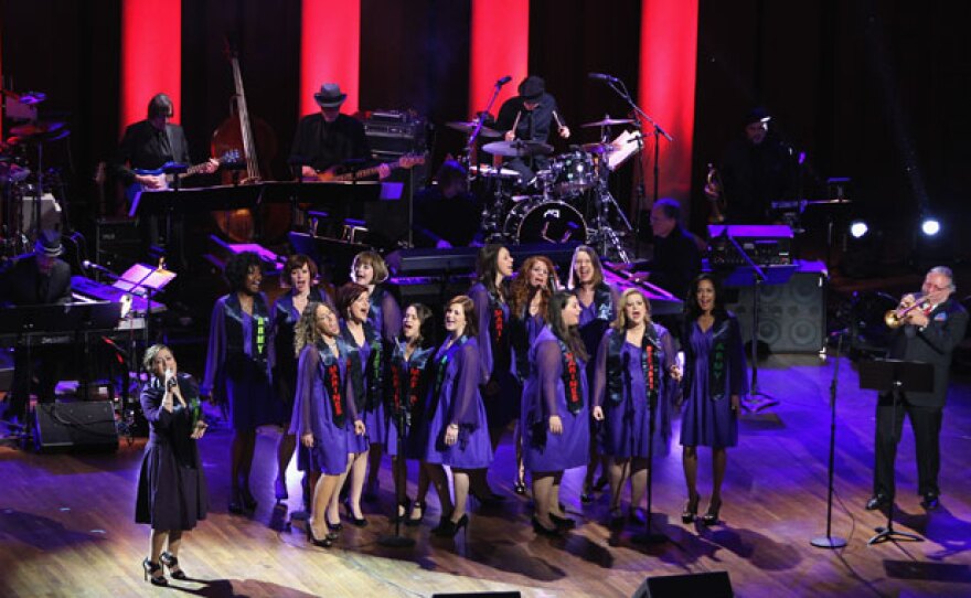 The American Military Spouses Choir and musician Arturo Sandoval perform onstage at "The Lincoln Awards: A Concert For Veterans & The Military Family" presented by The Friars Foundation at John F. Kennedy Center for the Performing Arts.