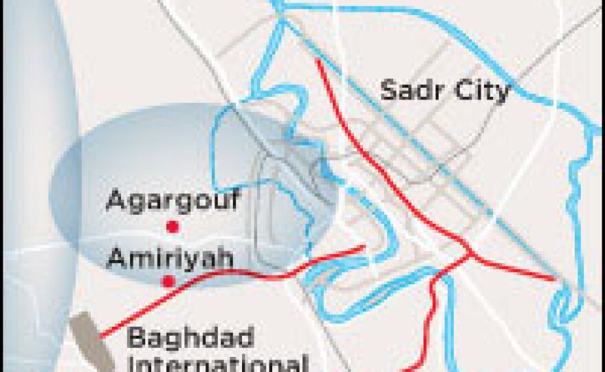 Blue marks the approximate patrol area of the 256th combat brigade, which included the site of Salihee's shooting in Amiriyah.