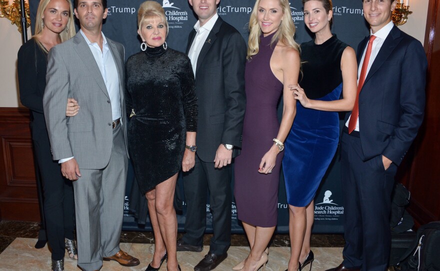 Ivana Trump, third from left, poses with her children and their spouses, from left, Vanessa Trump, Donald Trump Jr., Eric Trump, Lara Trump, Ivanka Trump and Jared Kushner, at the Eric Trump Foundation Golf Invitational Auction & Dinner at Trump National Golf Club Westchester in 2015.