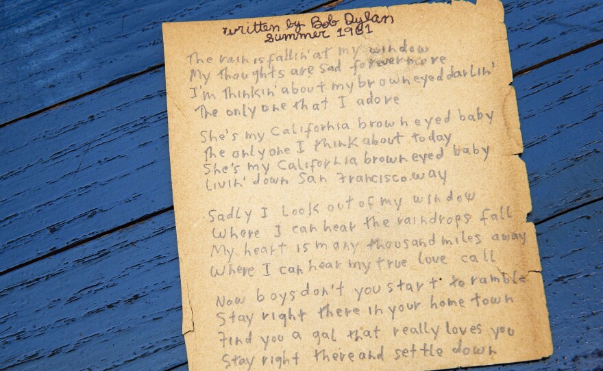 Having been awarded the Nobel Prize in Literature, Bob Dylan joins the ranks of T.S. Eliot, Toni Morrison and others. Dylan is the first musician to win the award. Above are Dylan's originally handwritten lyrics for California Brown Eyed Baby.