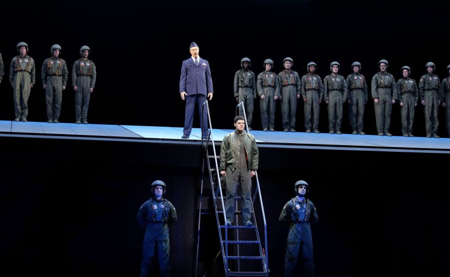 Greer Grimsley (above) as the Commander and Emily D'Angelo as Jess in a scene from Jeanine Tesori's "Grounded."