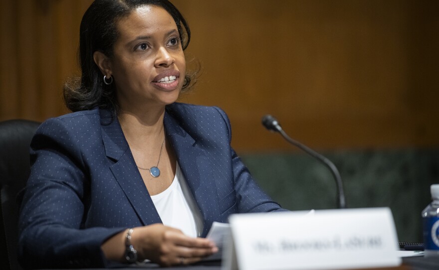 Chiquita Brooks-LaSure appears during a Senate Committee on Finance hearing for her nomination to be Administrator, Centers for Medicare and Medicaid Services, United States Department of Health and Human Services, in Washington, D.C., on April 15, 2021.