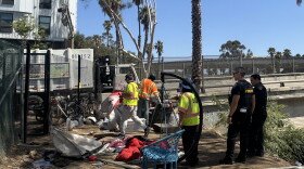 San Diego City crews clearing a homeless encampment on July 30, 2026.