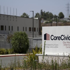 A sign for the Otay Mesa Detention Center sits in front of the building Tuesday, July 7, 2020, in San Diego.